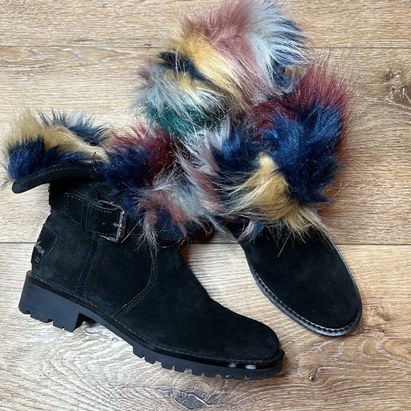 Sam Edelman Jeanie Black Suede Faux Fur Boots Size 5M - Picture 3 of 10